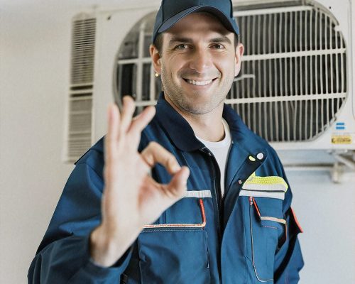 Indoor,Photo,Of,Hvac,Technician,Ok,Hand,Sign